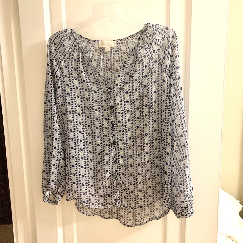 Blue and White print blouse